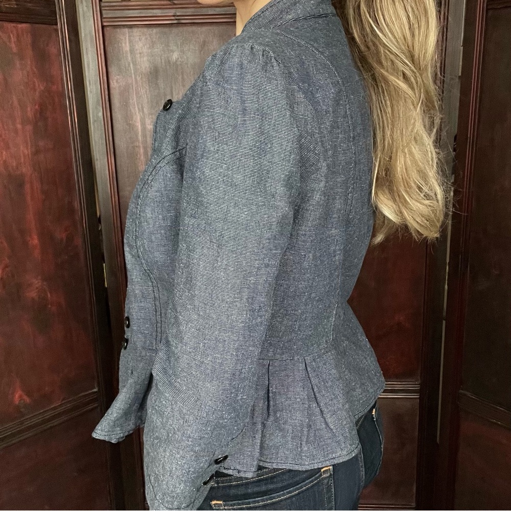 Tulle Denim Like Peplum Blazer size S fully lined. - Picture 11 of 13